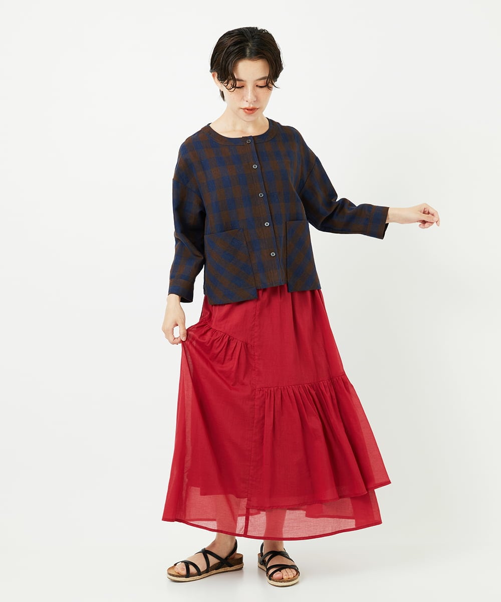 NSBJC95270 Maison de CINQ(メゾン ドゥ サンク) リネンチェックブラウス ブラウン
