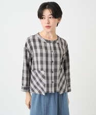 NSBJC95270 Maison de CINQ(メゾン ドゥ サンク) リネンチェックブラウス ブラウン