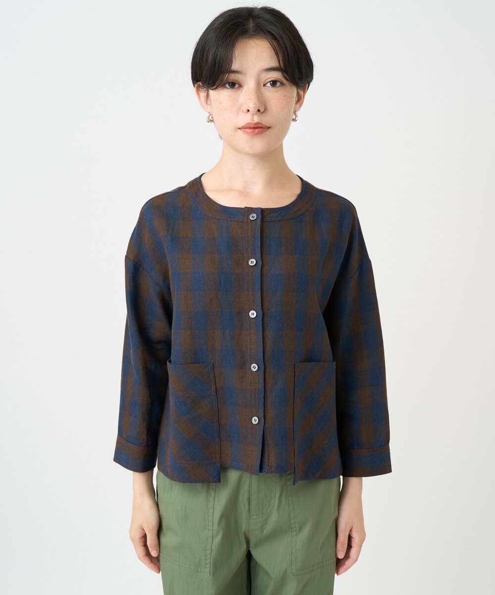 NSBJC95270 Maison de CINQ(メゾン ドゥ サンク) リネンチェックブラウス ブラウン