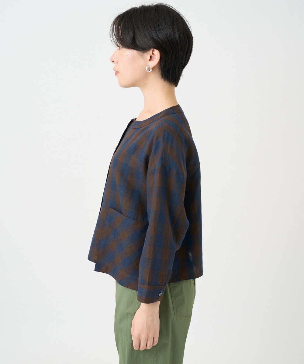 NSBJC95270 Maison de CINQ(メゾン ドゥ サンク) リネンチェックブラウス ブラウン