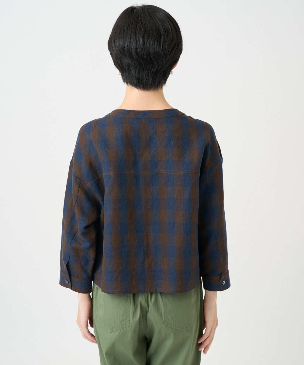 NSBJC95270 Maison de CINQ(メゾン ドゥ サンク) リネンチェックブラウス ブラウン