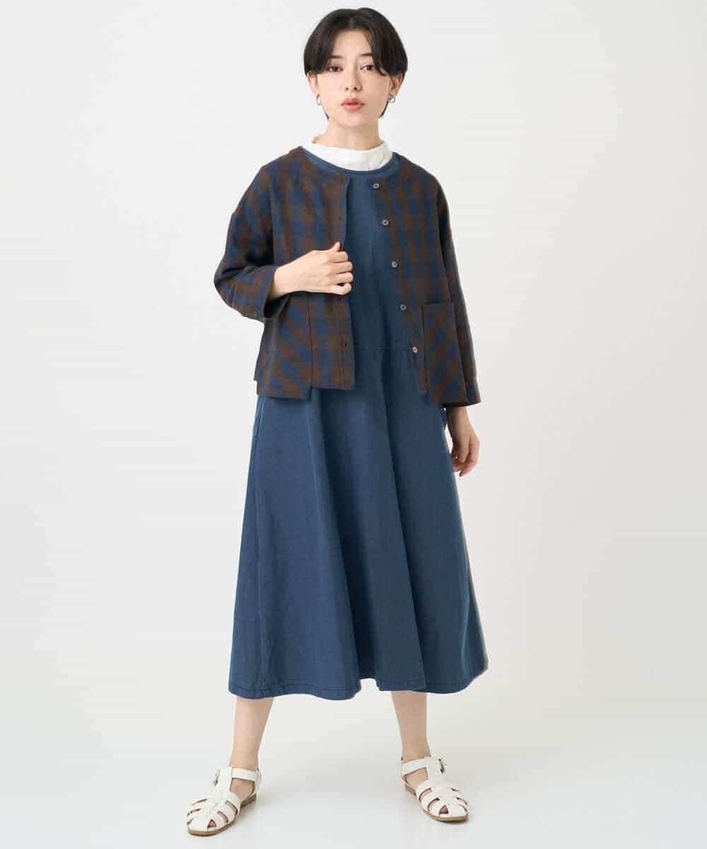 NSBJC95270 Maison de CINQ(メゾン ドゥ サンク) リネンチェックブラウス ブラウン
