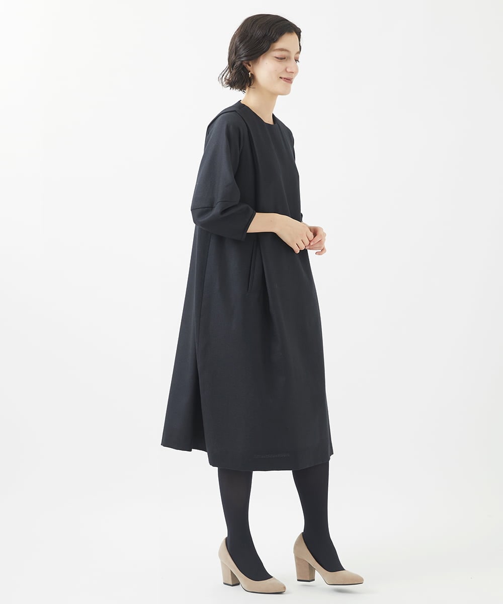 NSEAC90390 GIANNI LO GIUDICE(小さいサイズ)(メゾン ドゥ サンク) ウールジョーゼットワンピース ブラック