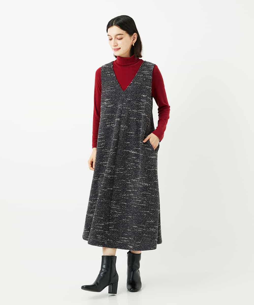 NSEAF85250 Maison de CINQ(メゾン ドゥ サンク) ニットツイードワンピース ダークグレー系