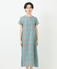 NSEHC91330 Maison de CINQ(メゾン ドゥ サンク) リネンチェックワンピース グリーン系