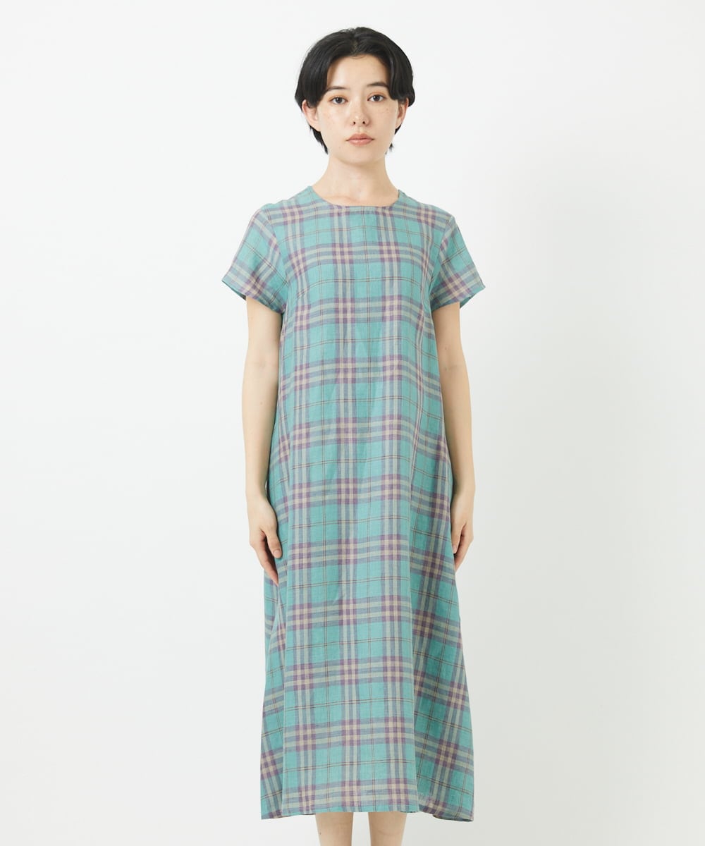 NSEHC91330 Maison de CINQ(メゾン ドゥ サンク) リネンチェックワンピース グリーン系
