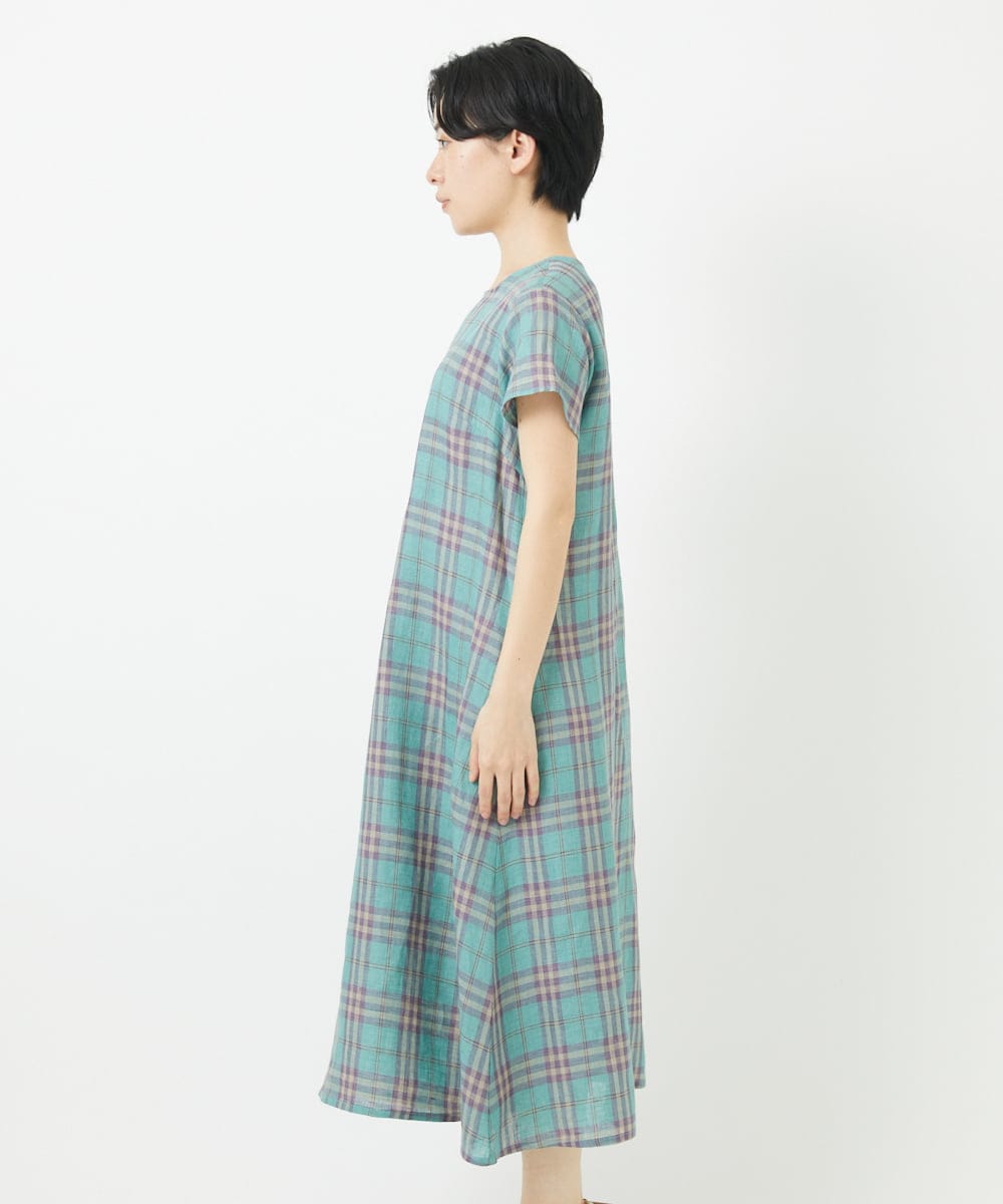 NSEHC91330 Maison de CINQ(メゾン ドゥ サンク) リネンチェックワンピース グリーン系