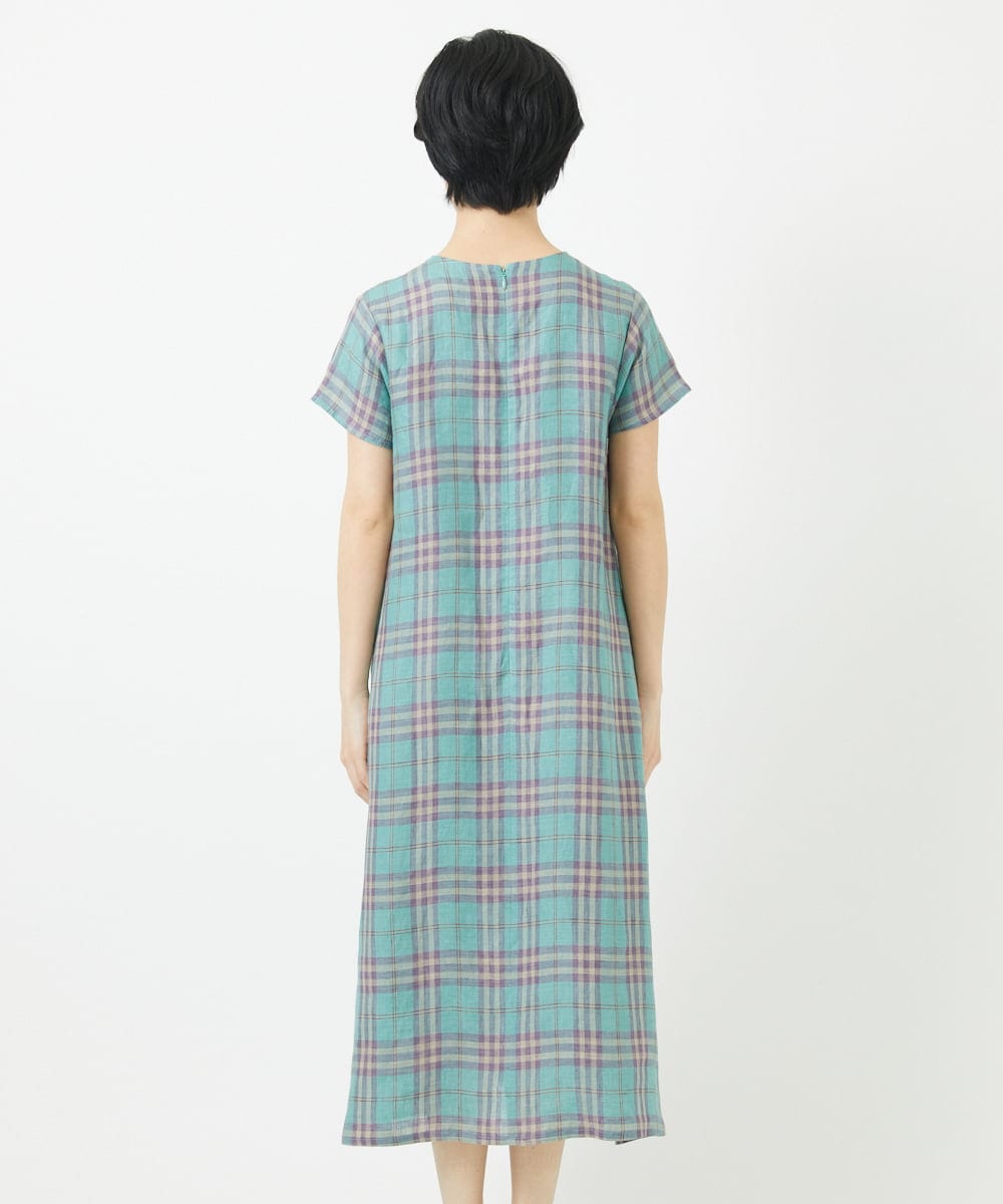 NSEHC91330 Maison de CINQ(メゾン ドゥ サンク) リネンチェックワンピース グリーン系