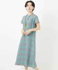 NSEHC91330 Maison de CINQ(メゾン ドゥ サンク) リネンチェックワンピース グリーン系