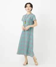 NSEHC91330 Maison de CINQ(メゾン ドゥ サンク) リネンチェックワンピース グリーン系