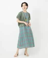 NSEHC91330 Maison de CINQ(メゾン ドゥ サンク) リネンチェックワンピース グリーン系