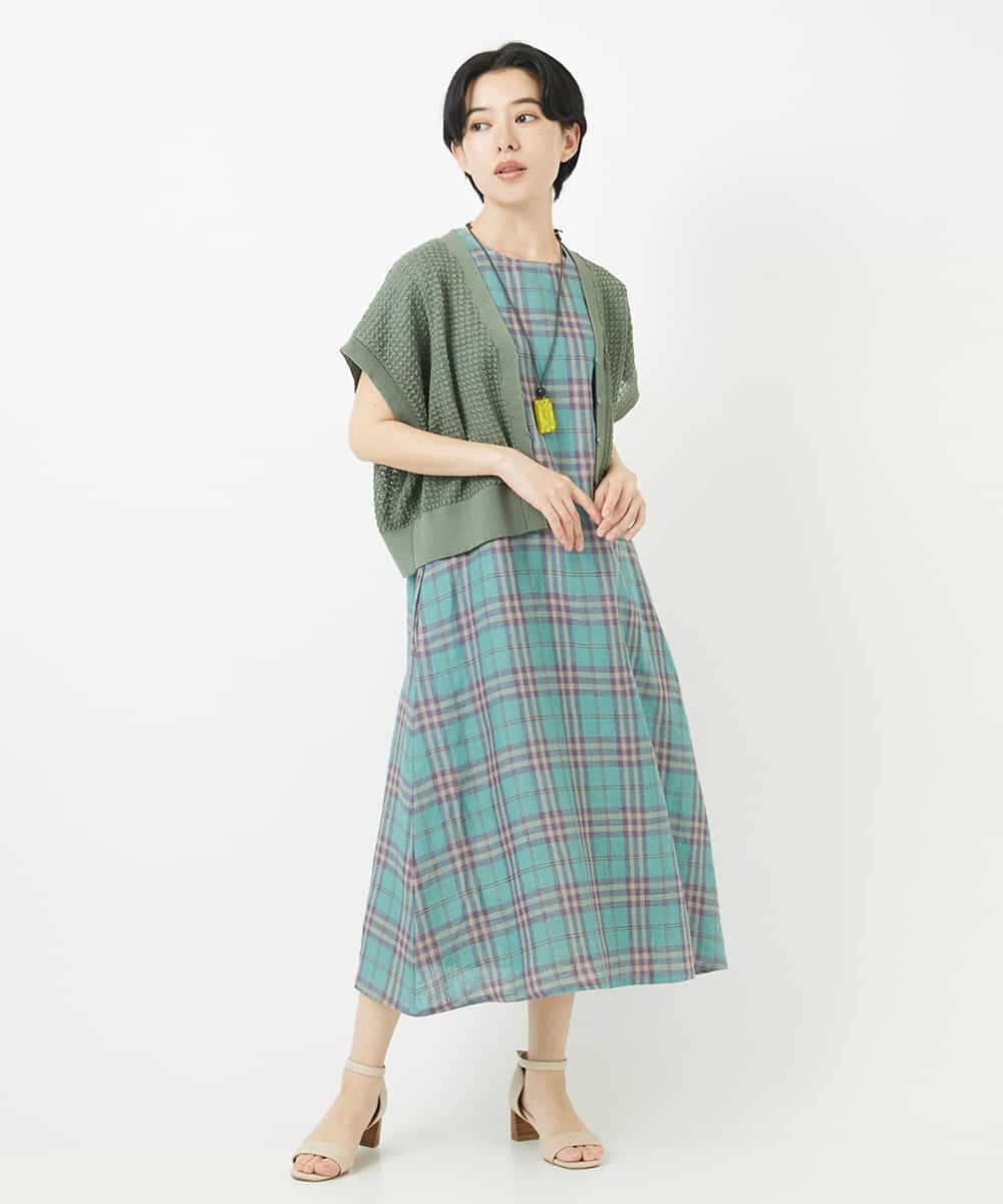 NSEHC91330 Maison de CINQ(メゾン ドゥ サンク) リネンチェックワンピース グリーン系