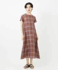NSEHC91330 Maison de CINQ(メゾン ドゥ サンク) リネンチェックワンピース グリーン系