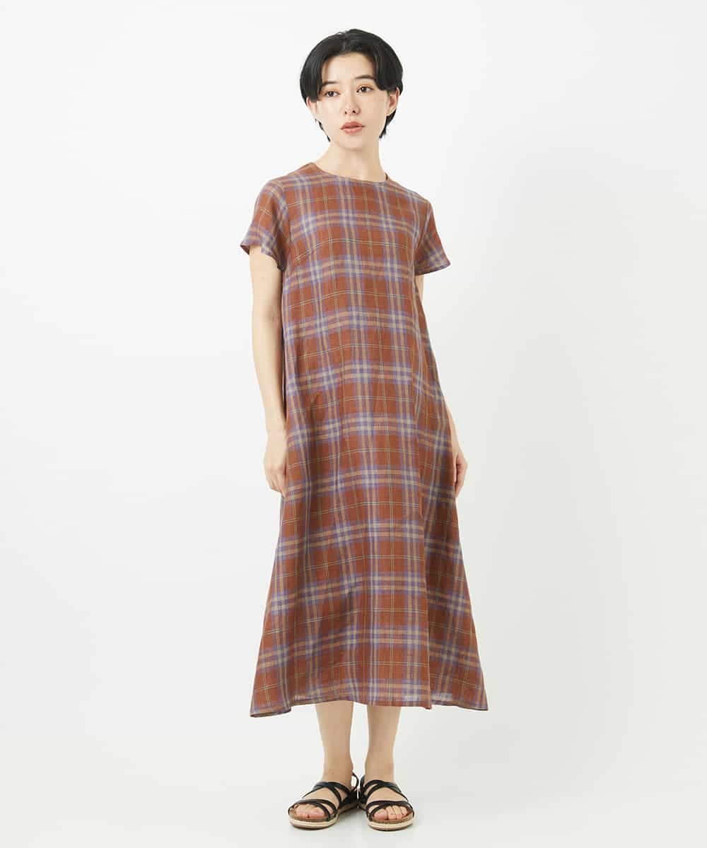 NSEHC91330 Maison de CINQ(メゾン ドゥ サンク) リネンチェックワンピース グリーン系