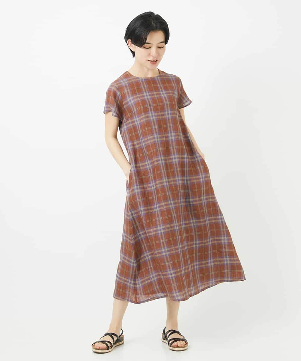 NSEHC91330 Maison de CINQ(メゾン ドゥ サンク) リネンチェックワンピース グリーン系