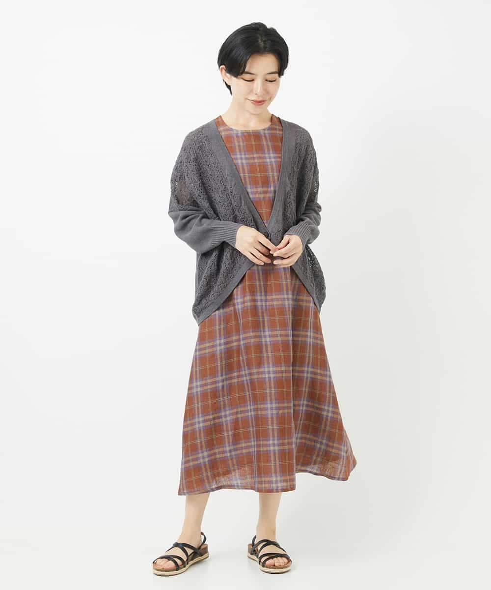 NSEHC91330 Maison de CINQ(メゾン ドゥ サンク) リネンチェックワンピース グリーン系