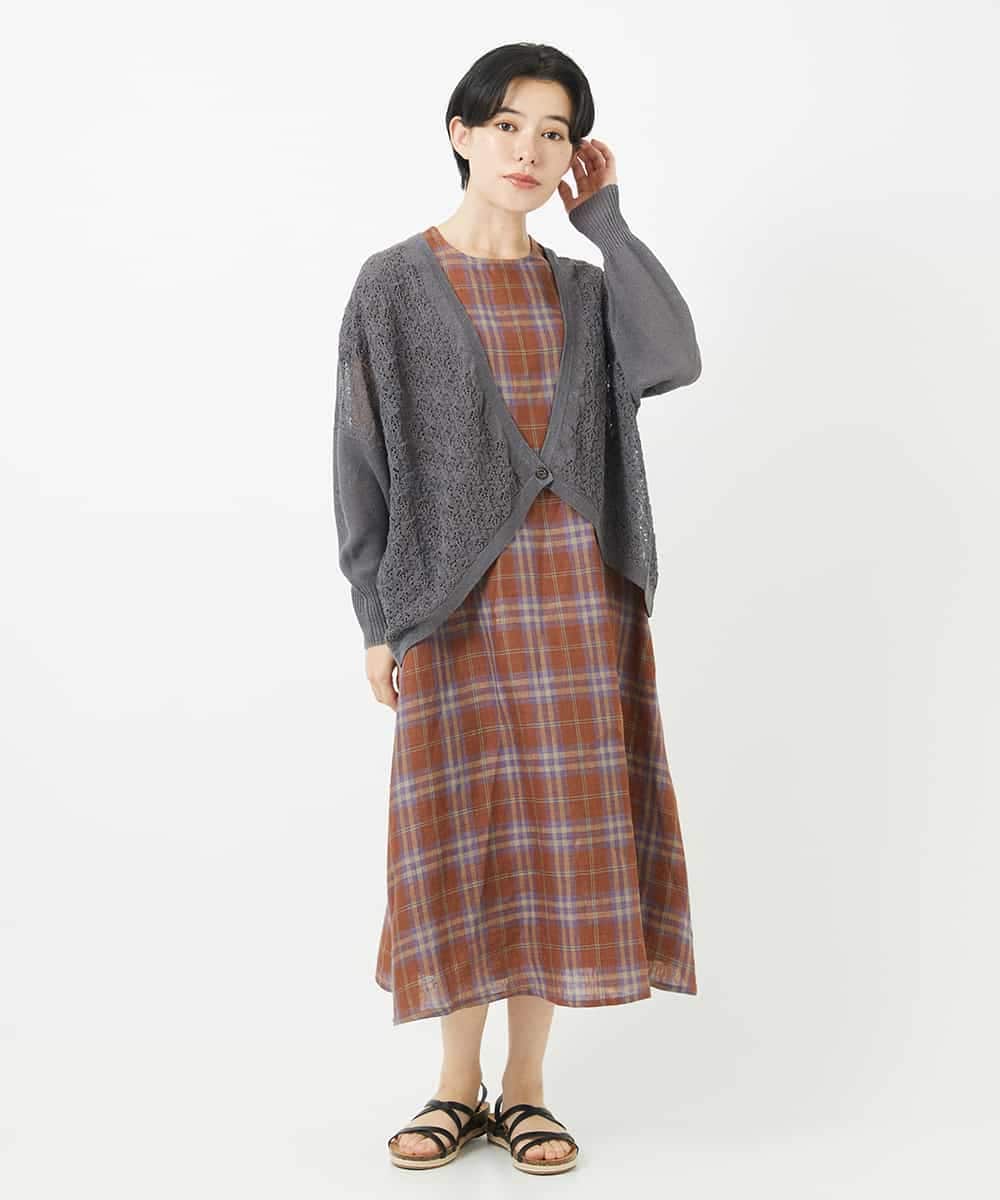 NSEHC91330 Maison de CINQ(メゾン ドゥ サンク) リネンチェックワンピース グリーン系