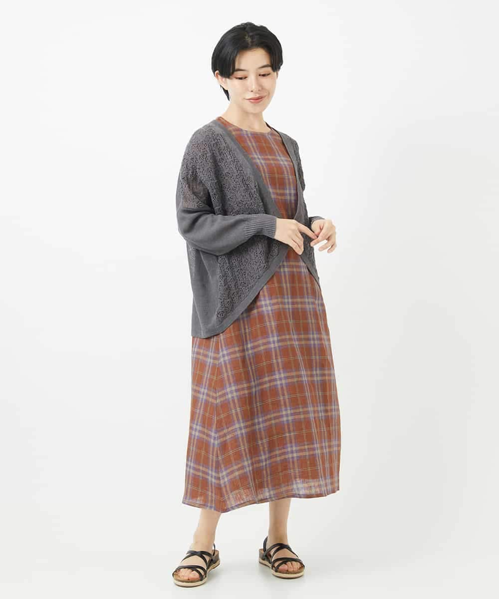 NSEHC91330 Maison de CINQ(メゾン ドゥ サンク) リネンチェックワンピース グリーン系