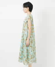 NSEHC92330 Maison de CINQ(メゾン ドゥ サンク) リーフ柄フレンチスリーブワンピース グリーン系
