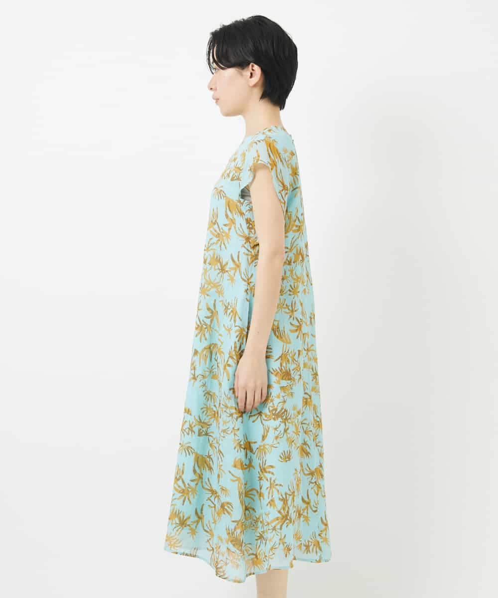 NSEHC92330 Maison de CINQ(メゾン ドゥ サンク) リーフ柄フレンチスリーブワンピース グリーン系