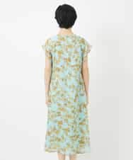 NSEHC92330 Maison de CINQ(メゾン ドゥ サンク) リーフ柄フレンチスリーブワンピース グリーン系