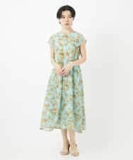 NSEHC92330 Maison de CINQ(メゾン ドゥ サンク) リーフ柄フレンチスリーブワンピース グリーン系