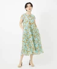 NSEHC92330 Maison de CINQ(メゾン ドゥ サンク) リーフ柄フレンチスリーブワンピース グリーン系