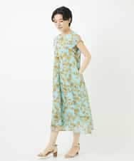 NSEHC92330 Maison de CINQ(メゾン ドゥ サンク) リーフ柄フレンチスリーブワンピース グリーン系