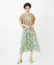 NSEHC92330 Maison de CINQ(メゾン ドゥ サンク) リーフ柄フレンチスリーブワンピース グリーン系