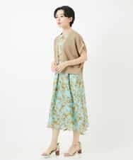 NSEHC92330 Maison de CINQ(メゾン ドゥ サンク) リーフ柄フレンチスリーブワンピース グリーン系