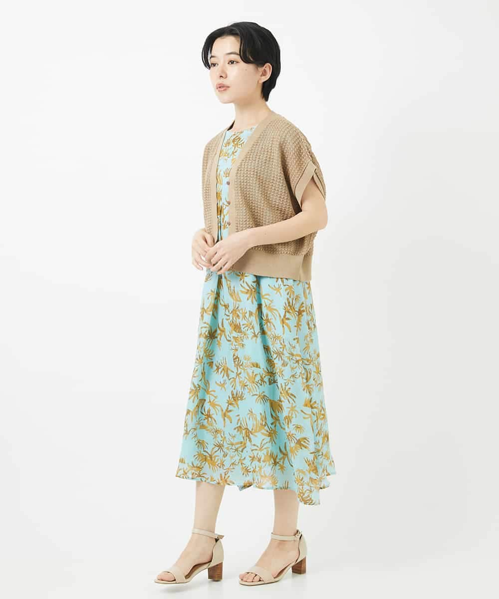 NSEHC92330 Maison de CINQ(メゾン ドゥ サンク) リーフ柄フレンチスリーブワンピース グリーン系