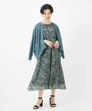 NSEHC92330 Maison de CINQ(メゾン ドゥ サンク) リーフ柄フレンチスリーブワンピース グリーン系