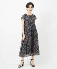 NSEHC92330 Maison de CINQ(メゾン ドゥ サンク) リーフ柄フレンチスリーブワンピース グリーン系