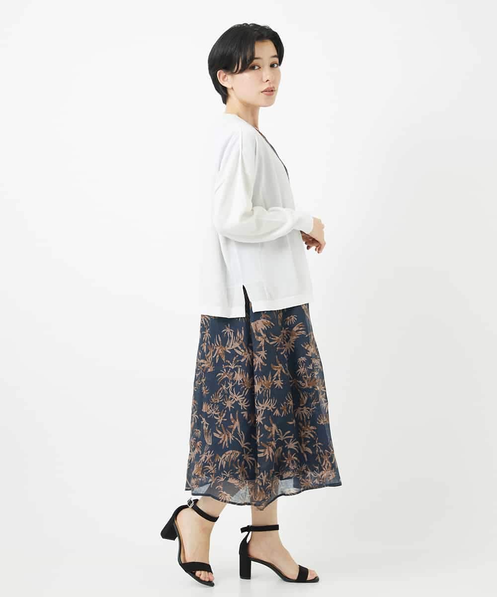 NSEHC92330 Maison de CINQ(メゾン ドゥ サンク) リーフ柄フレンチスリーブワンピース グリーン系