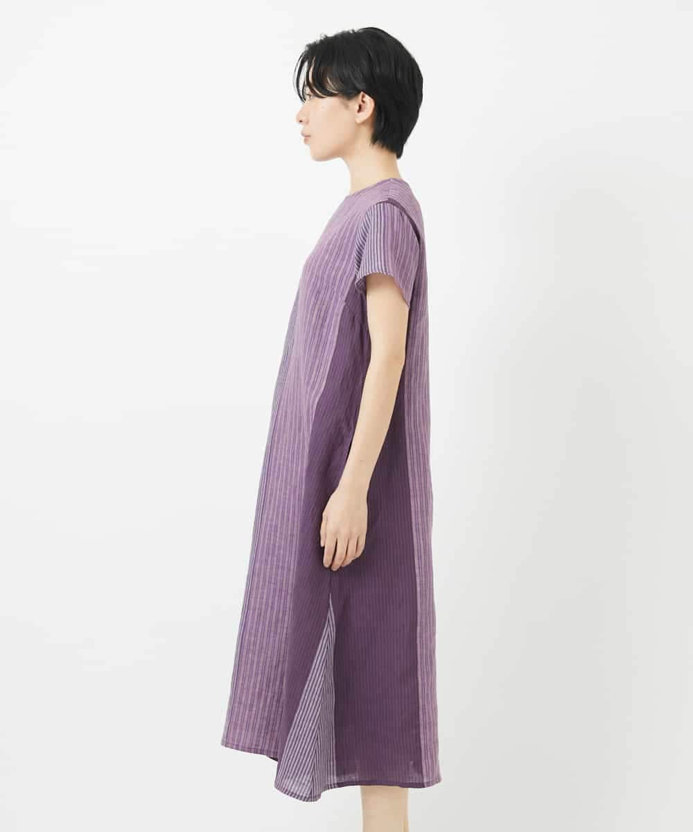 NSEHC93360 Maison de CINQ(メゾン ドゥ サンク) リネンマルチストライプワンピース パープル系