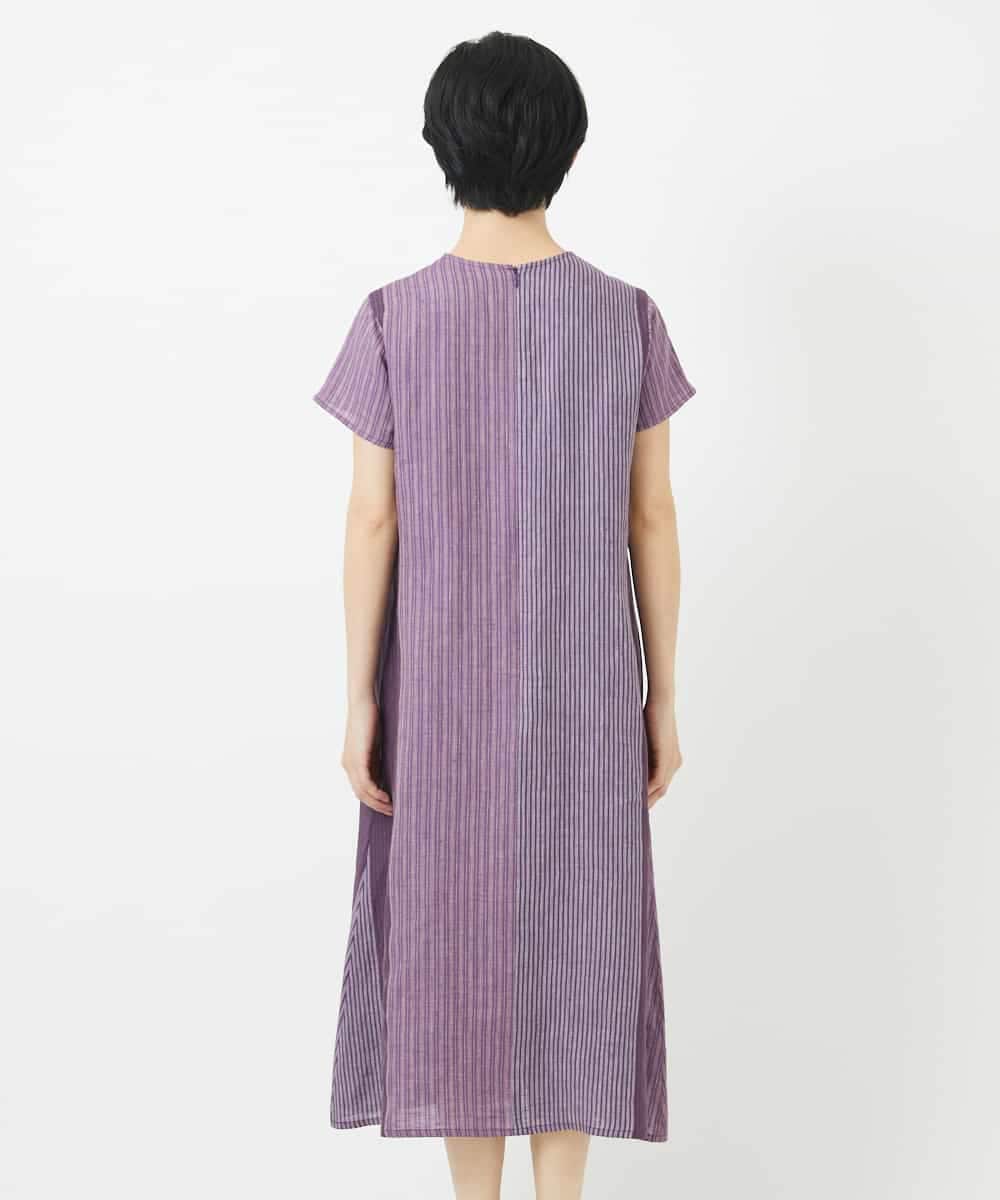 NSEHC93360 Maison de CINQ(メゾン ドゥ サンク) リネンマルチストライプワンピース パープル系