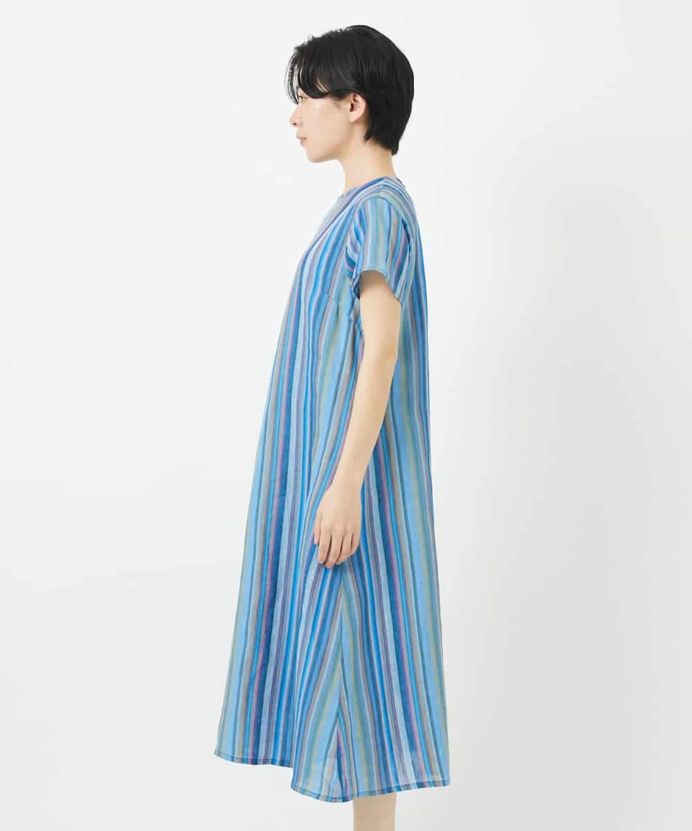NSEHC93360 Maison de CINQ(メゾン ドゥ サンク) リネンマルチストライプワンピース パープル系