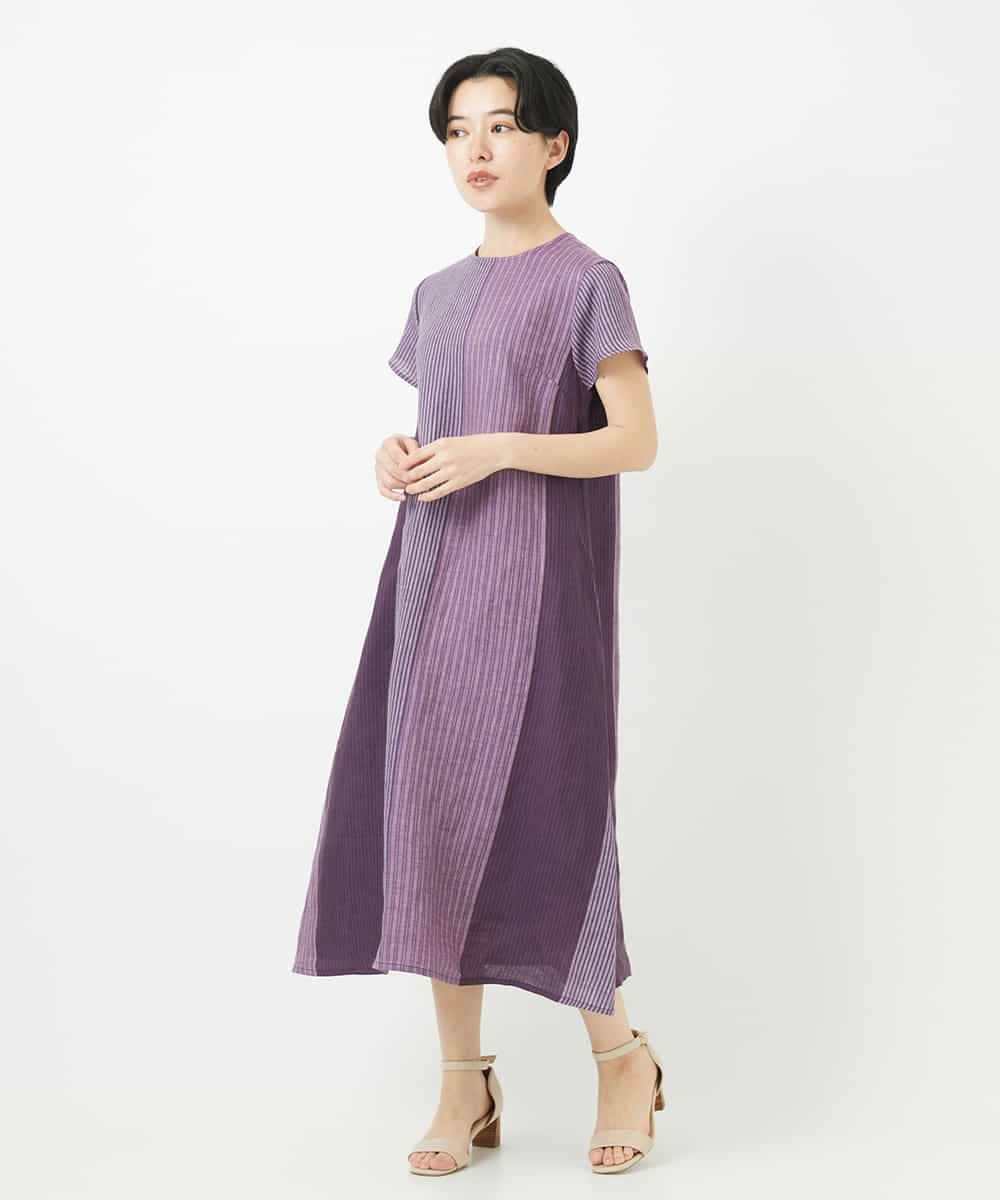NSEHC93360 Maison de CINQ(メゾン ドゥ サンク) リネンマルチストライプワンピース パープル系