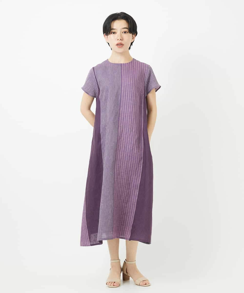 NSEHC93360 Maison de CINQ(メゾン ドゥ サンク) リネンマルチストライプワンピース パープル系