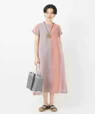 NSEHC93360 Maison de CINQ(メゾン ドゥ サンク) リネンマルチストライプワンピース パープル系
