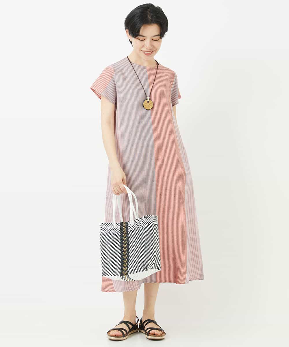 NSEHC93360 Maison de CINQ(メゾン ドゥ サンク) リネンマルチストライプワンピース パープル系