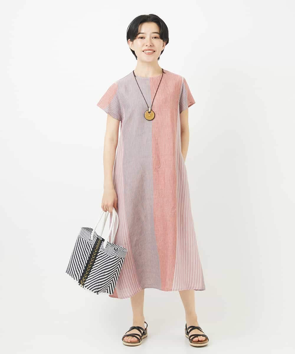 NSEHC93360 Maison de CINQ(メゾン ドゥ サンク) リネンマルチストライプワンピース パープル系