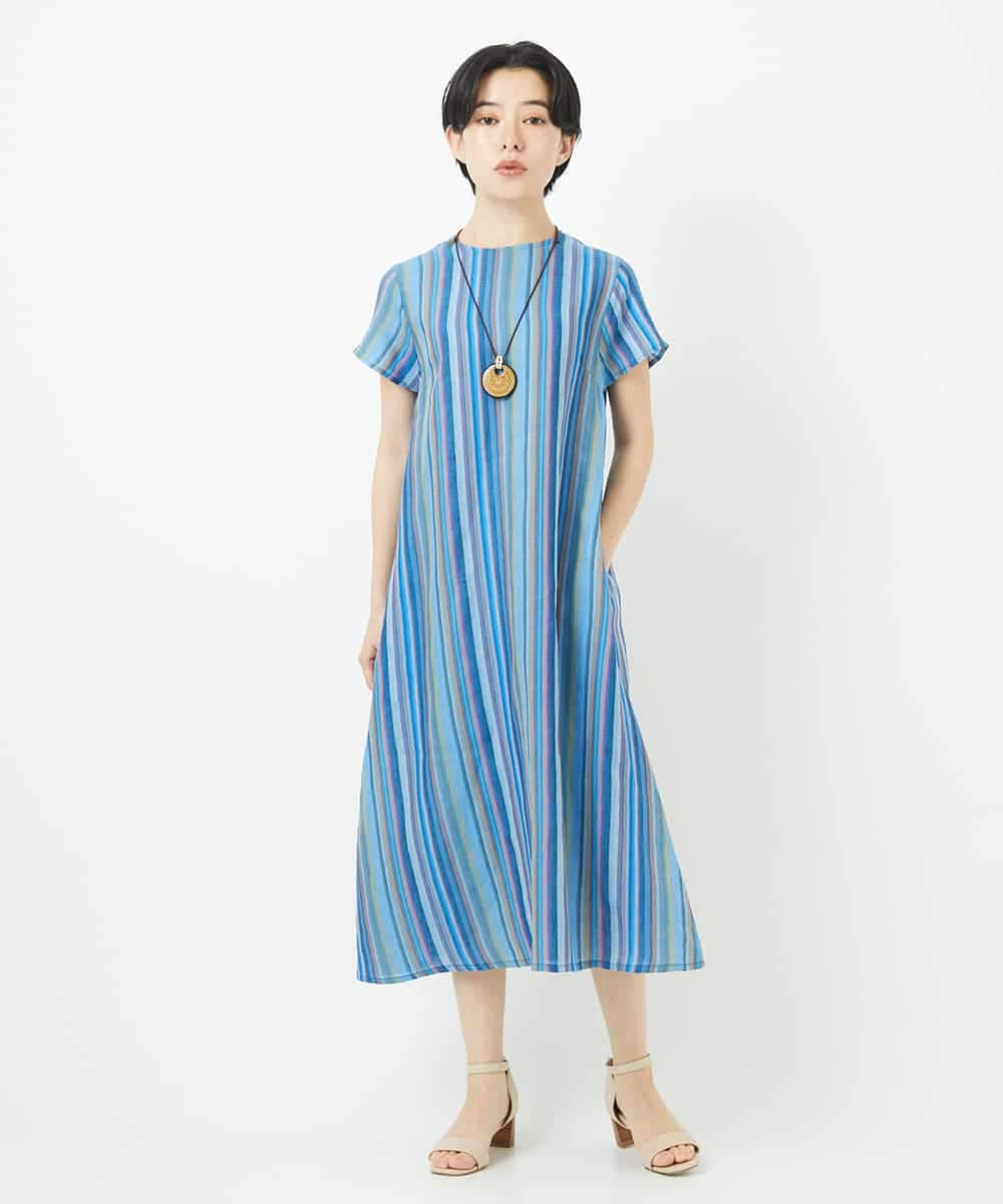 NSEHC93360 Maison de CINQ(メゾン ドゥ サンク) リネンマルチストライプワンピース パープル系