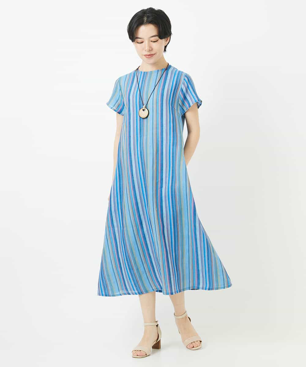 NSEHC93360 Maison de CINQ(メゾン ドゥ サンク) リネンマルチストライプワンピース パープル系