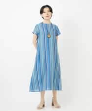 NSEHC93360 Maison de CINQ(メゾン ドゥ サンク) リネンマルチストライプワンピース パープル系