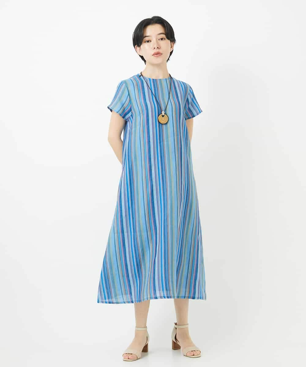 NSEHC93360 Maison de CINQ(メゾン ドゥ サンク) リネンマルチストライプワンピース パープル系