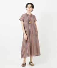 NSEHC93360 Maison de CINQ(メゾン ドゥ サンク) リネンマルチストライプワンピース パープル系