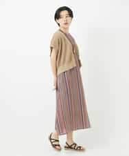 NSEHC93360 Maison de CINQ(メゾン ドゥ サンク) リネンマルチストライプワンピース パープル系