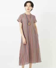 NSEHC93360 Maison de CINQ(メゾン ドゥ サンク) リネンマルチストライプワンピース ベージュ系