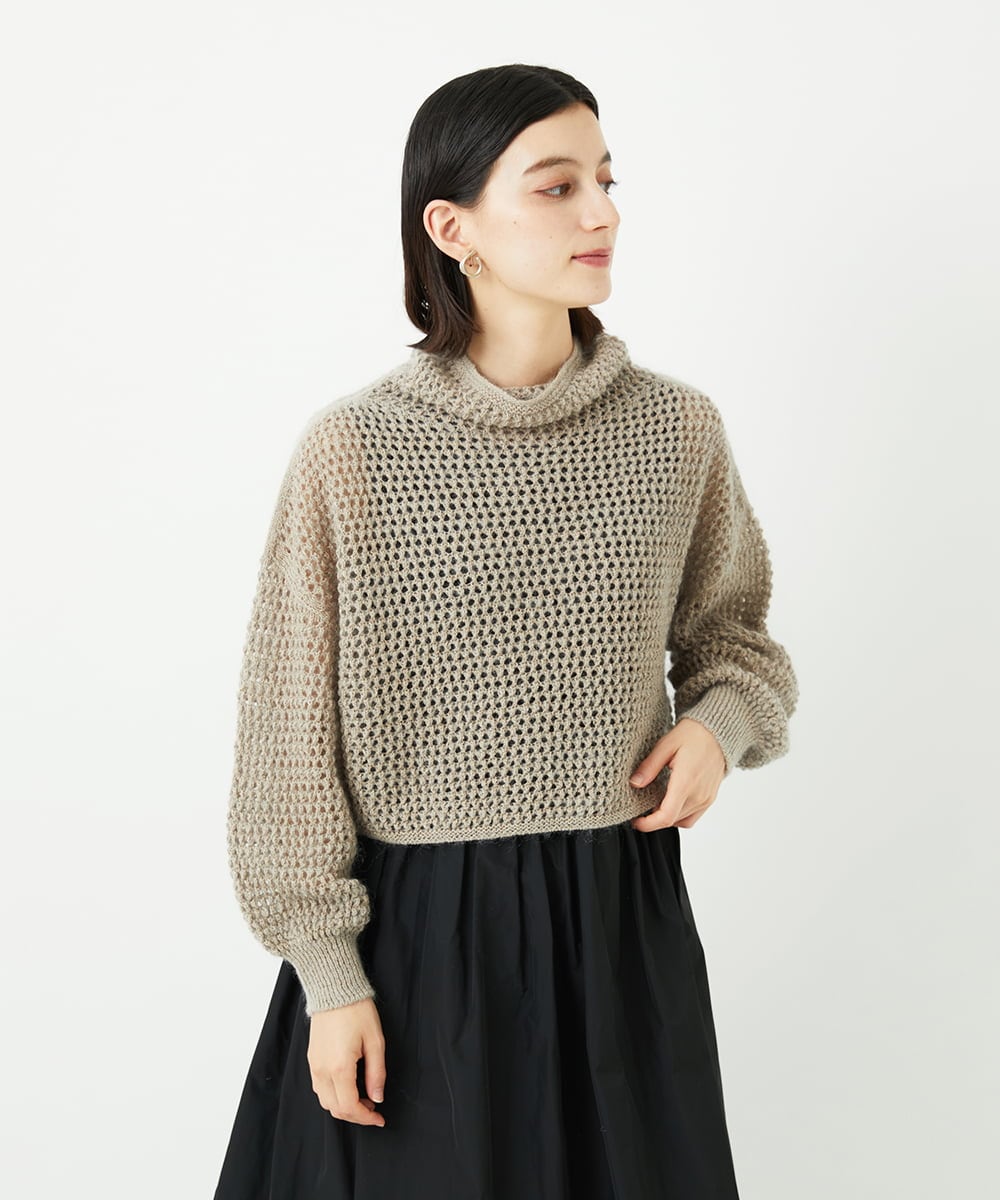 NSFAF81230 Maison de CINQ(メゾン ドゥ サンク) 透かし編みショート丈ハイネックニット ベージュ